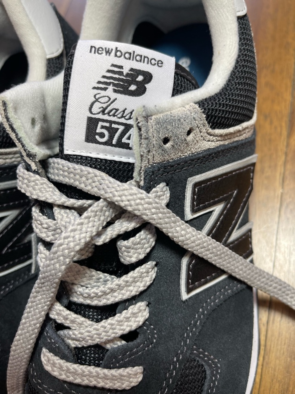 New Balance Classic 574 Black Suede & Light Gray Trim Sneakers - Picture 12 of 12